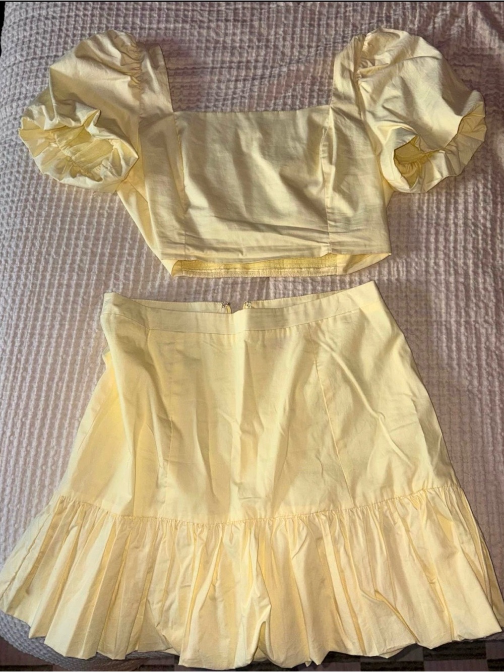 Puff-Sleeve A-Line Skirt in Soft Yellow
